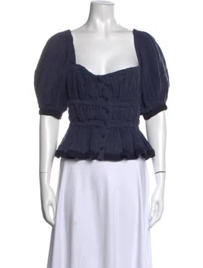 Pre-owned Ulla Johnson Linen Square Neckline Blouse In Blue