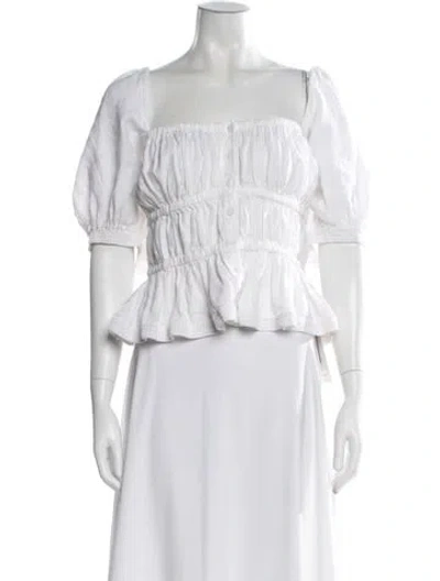 Pre-owned Ulla Johnson Linen Square Neckline Blouse In White