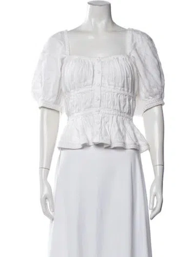 Pre-owned Ulla Johnson Linen Square Neckline Blouse In White