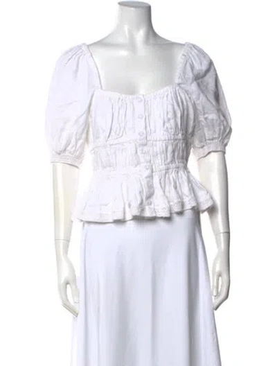 Pre-owned Ulla Johnson Linen Square Neckline Blouse In White