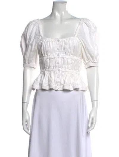 Pre-owned Ulla Johnson Linen Square Neckline Blouse In White