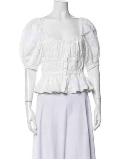 Pre-owned Ulla Johnson Linen Square Neckline Blouse In White