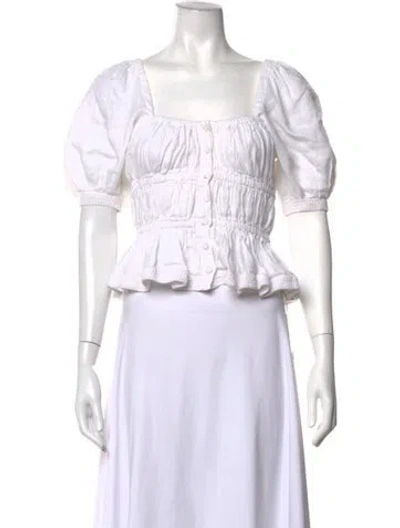 Pre-owned Ulla Johnson Linen Square Neckline Blouse In White