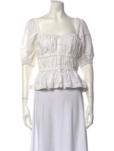 Pre-owned Ulla Johnson Linen Square Neckline Blouse In White