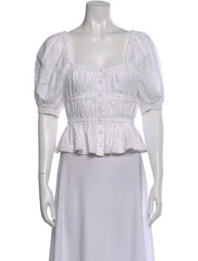 Pre-owned Ulla Johnson Linen Square Neckline Crop Top In White