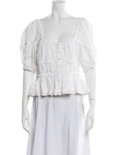 Pre-owned Ulla Johnson Linen Square Neckline Crop Top In White