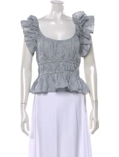 Pre-owned Ulla Johnson Linen Striped Blouse In Blue
