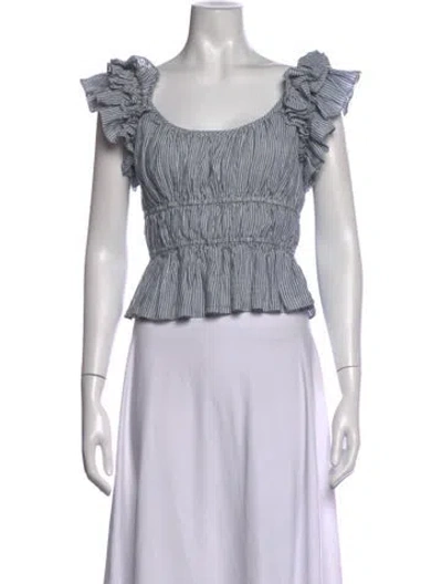 Pre-owned Ulla Johnson Linen Striped Blouse In Blue