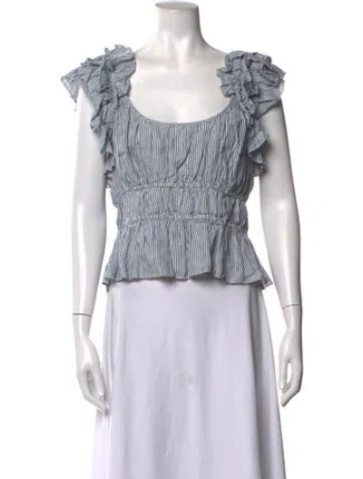 Pre-owned Ulla Johnson Linen Striped Blouse In Blue