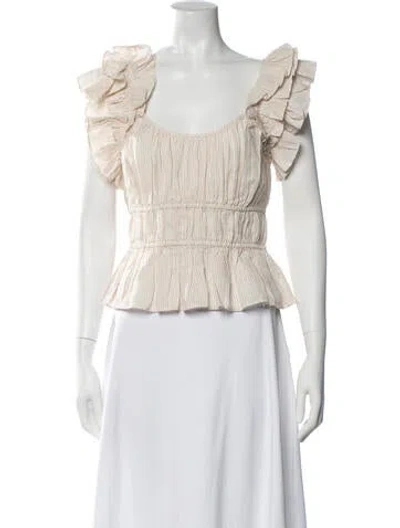 Pre-owned Ulla Johnson Linen Striped Blouse W/ Tags In Neutrals
