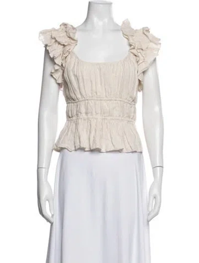 Pre-owned Ulla Johnson Linen Striped Blouse W/ Tags In White