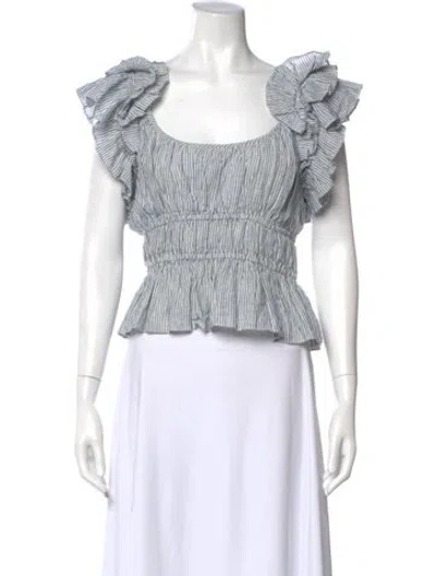 Pre-owned Ulla Johnson Linen Striped Crop Top In Blue