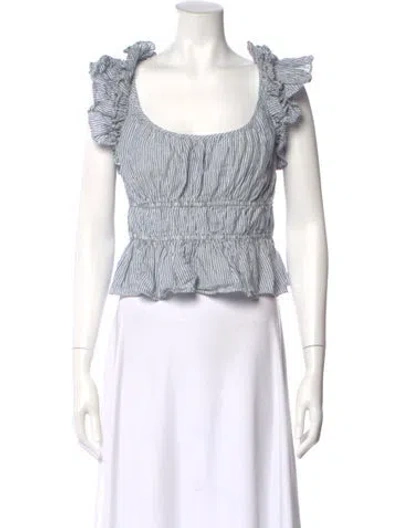Pre-owned Ulla Johnson Linen Striped Crop Top In Blue