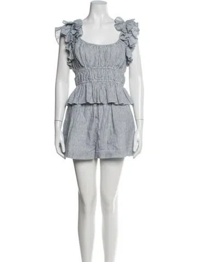 Pre-owned Ulla Johnson Linen Striped Short Set In Blue