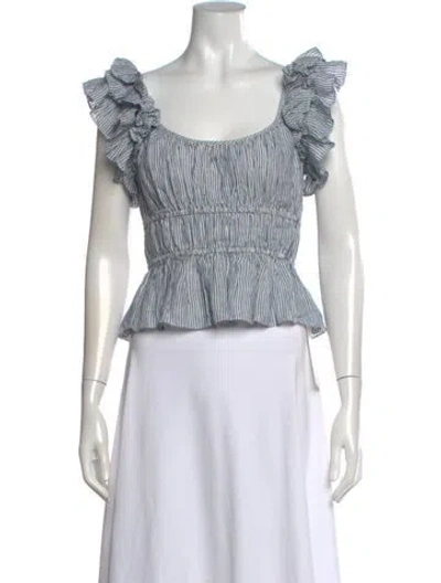 Pre-owned Ulla Johnson Linen Striped Top In Blue/white
