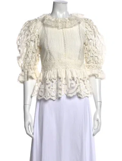 Pre-owned Ulla Johnson Linen Three-quarter Sleeve Blouse In White