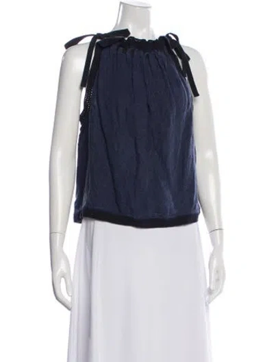 Pre-owned Ulla Johnson Linen Tie Neck Top In Blue