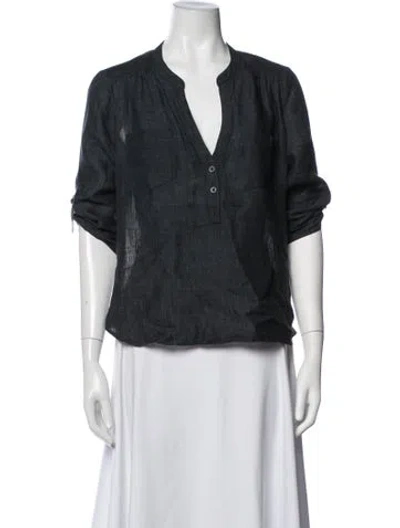 Pre-owned Ulla Johnson Linen V-neck Blouse In Blue
