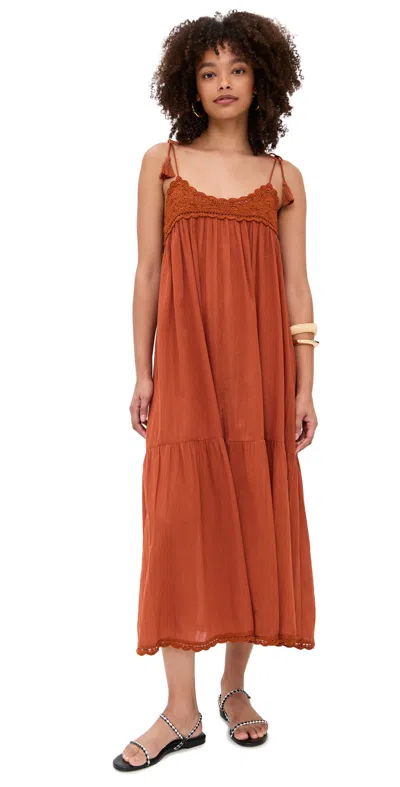 Ulla Johnson Linnea Tasseled Crochet-trimmed Cotton Midi Dress In Orange