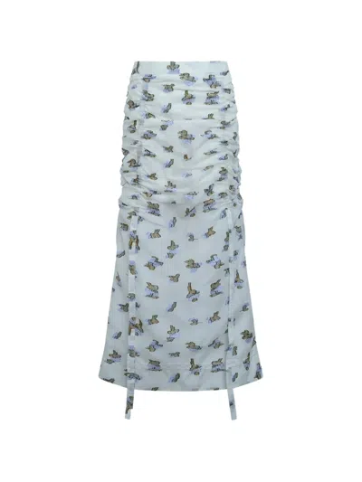 Ulla Johnson Liora Floral-print Ruched Midi Skirt In Blue