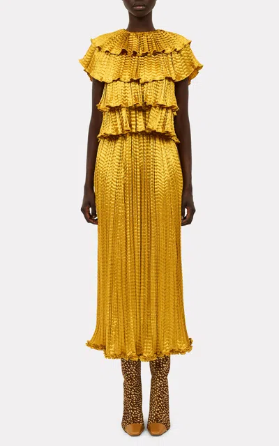 Ulla Johnson Lira Pleated Maxi Skirt In Yellow