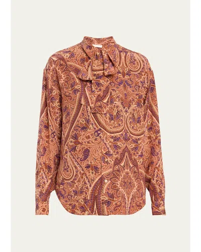 Ulla Johnson Lise Long-sleeve Tie-neck Silk Blouse In Multi