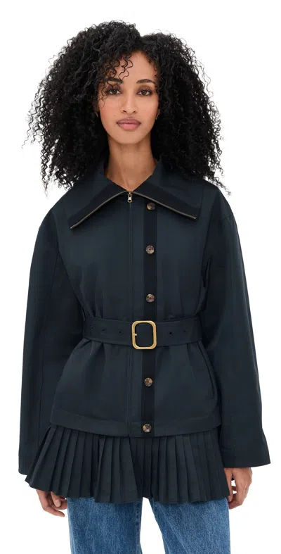 Ulla Johnson Lison Belted Jacket With Pleated Hem In Blue