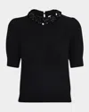 Ulla Johnson Liv Embroidered Short-sleeve Cashmere Sweater In Black