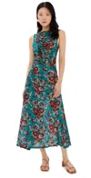 Ulla Johnson Livia Sleeveless Ruched Floral Maxi Dress In Jade Floral