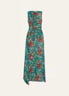 Ulla Johnson Livia Sleeveless Ruched Floral Maxi Dress In Jade Floral