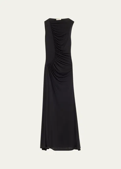 Ulla Johnson Livia Sleeveless Ruched Floral Maxi Dress In Black