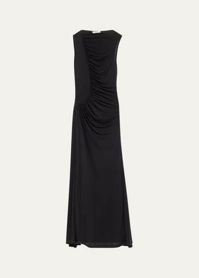 Ulla Johnson Livia Sleeveless Ruched Floral Maxi Dress In Noir