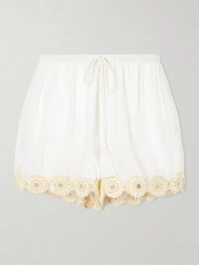 Ulla Johnson Liya Crochet-trimmed Cotton Shorts In White
