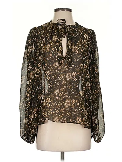 Pre-owned Ulla Johnson Long Sleeve Silk Top Black Mock Neckline Tops