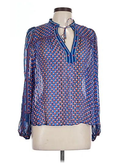 Pre-owned Ulla Johnson Long Sleeve Silk Top Blue Keyhole Neckline Tops