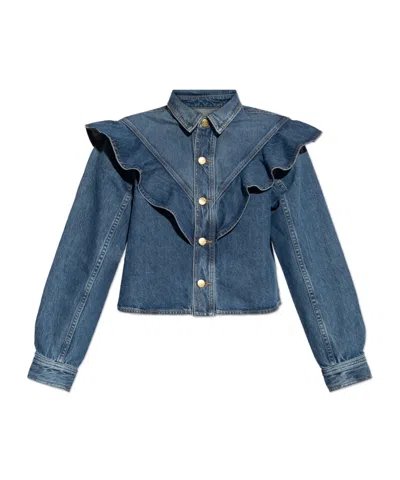 Ulla Johnson The Mathilde Ruffled Denim Shirt In Danube