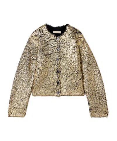 Ulla Johnson Keira Brushed Coated Wool-blend Cardigan In Metallic