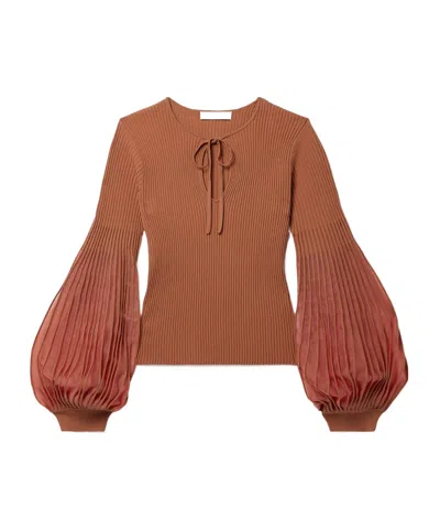 Ulla Johnson Long-sleeved Ribbed Knit Top In Brown