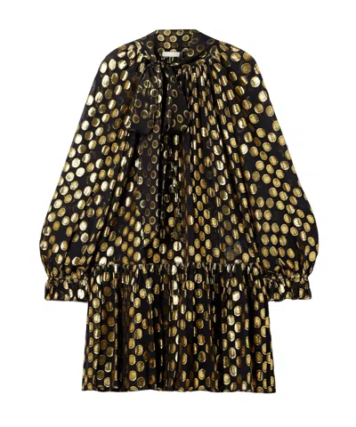 Ulla Johnson Loretta Tie-detailed Metallic Fil Coupé Silk-blend Crepe De Chine Mini Dress In Black