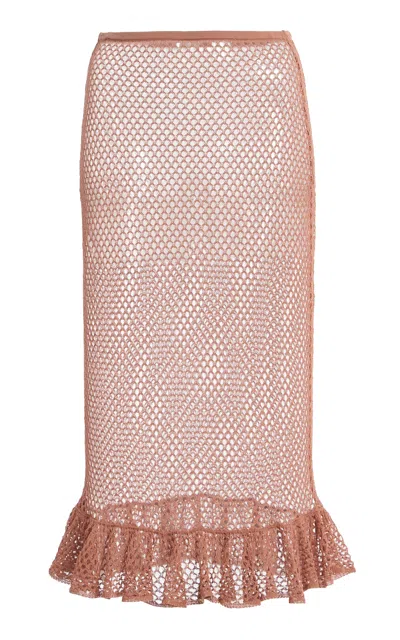Ulla Johnson Lorna Mesh Ruffle Midi Skirt In Pink