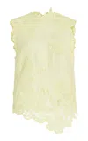 Ulla Johnson Marlis Guipure Lace-paneled Linen Top In Lime Green