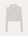 Ulla Johnson Lottie Collared Cropped Pointelle Knit Cardigan In Gray