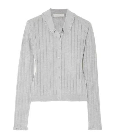 Ulla Johnson Lottie Crochet-trimmed Pointelle-knit Cardigan In Gray