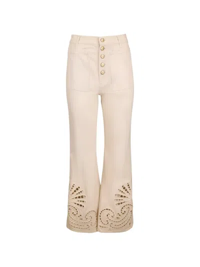 Ulla Johnson Lou Embroidered Flared Jeans In Neutral