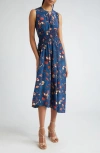 ULLA JOHNSON LUCA PRINT SLEEVELESS SILK MIDI DRESS