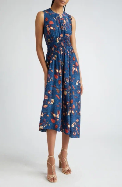 Ulla Johnson Luca Print Sleeveless Silk Midi Dress In Blue Dahlia