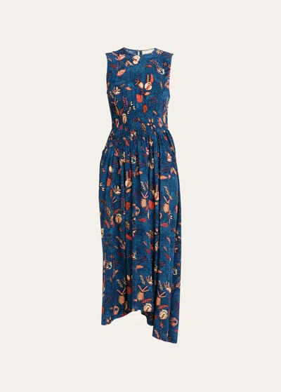Ulla Johnson Luca Silk Sleeveless Fit & Flare Midi Dress In Blue Dahlia