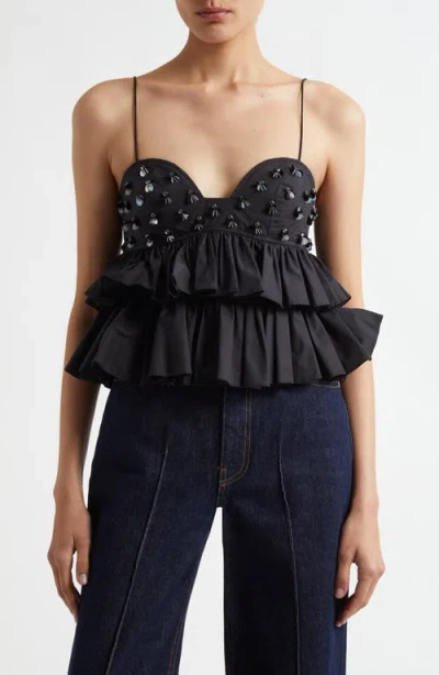 ULLA JOHNSON ULLA JOHNSON LUCIA EMBELLISHED RUFFLE CROP CAMISOLE
