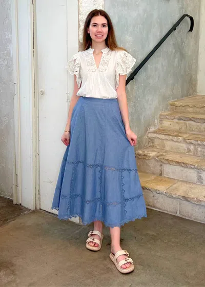 Ulla Johnson Lucia Flared Midi Skirt In Chambray In Blue