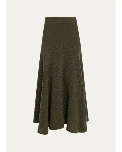 Ulla Johnson Lucia Wool Open Knit Midi Skirt In Militaire